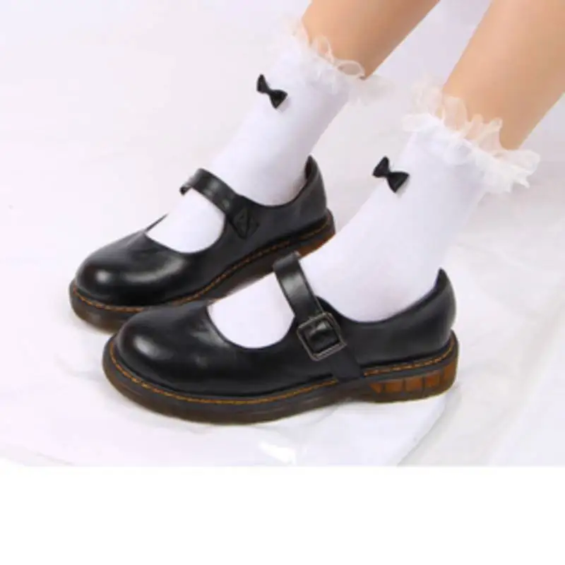 

Женские сетчатые носки в японском стиле Лолита, хлопковые белые черные носки с оборками, форма JK, студенческие носки с ворсом, милые короткие носки для косплея Лолиты для девочек