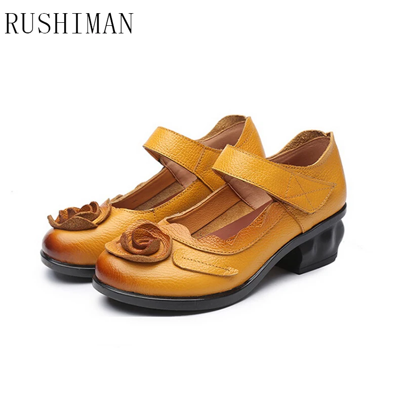 RUSHIMAN 2021 Handmade National Style Women'S Shoes Old Age Shallow-Toe Single Red Shoe Mother Flowers Size 35-40 | Обувь