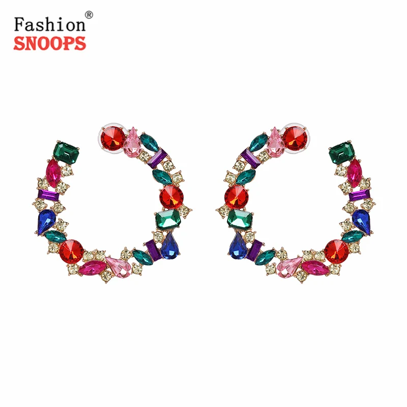 

FASHIONSNOOPS Ethnic Multi-colored Crystal Jewelry Round Stud Earrings For Women Statement Earring Bijoux