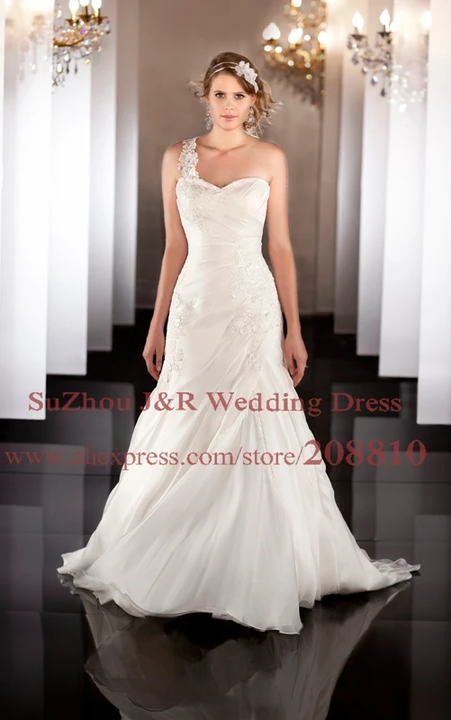 Lace Embroidery Organza A Line Wedding Dress with Detachable One Shoulder Side Slit Destination Bridal Gown 451 Free Shipping | Свадьбы и