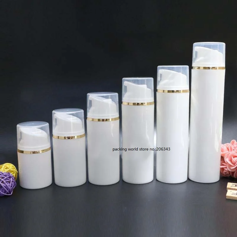 Garrafa de Plástico sem ar com a Linha de Ouro Tampa para a Loção Creme de Embalagem da Pele Branco Claro Emulsão Soro Anti-uv Protetor Solar 30 ml - 7 30 ML branco garrafa de plástico sem