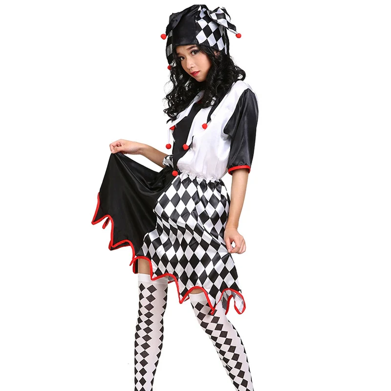 Черный белый девичий Арлекин крутой клоун нарядное платье костюм на Хэллоуин для мужчин и женщин - Цвет: for Women