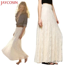 Женская кружевная двухслойная плиссированная длинная юбка макси с эластичной резинкой на талии, богемная длинная юбка, Прямая поставка, Oct.23