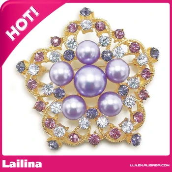 

Simulated Lavender Pearl Flower Pin Crystal Bridal Wedding Brooch