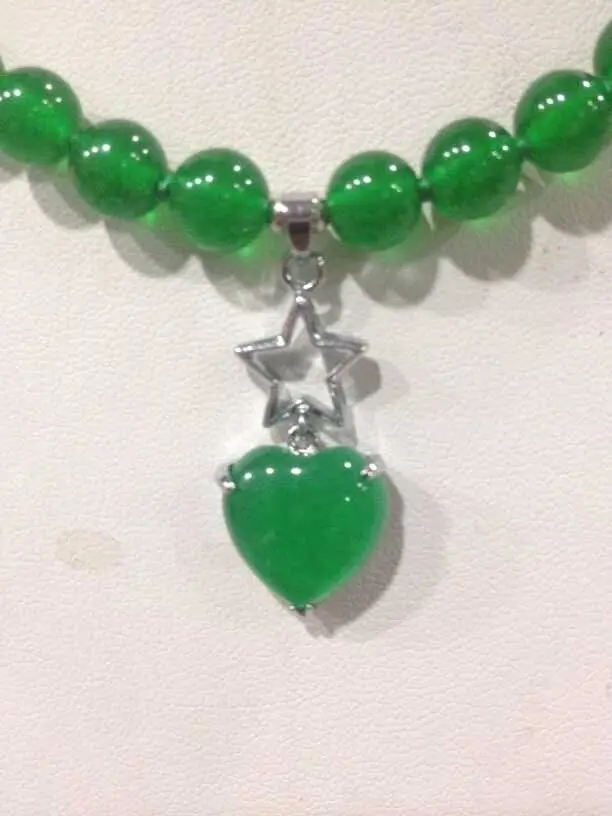 

***** 8mm natural green stone 18KGP new heart-shaped pendant necklace 18 inches