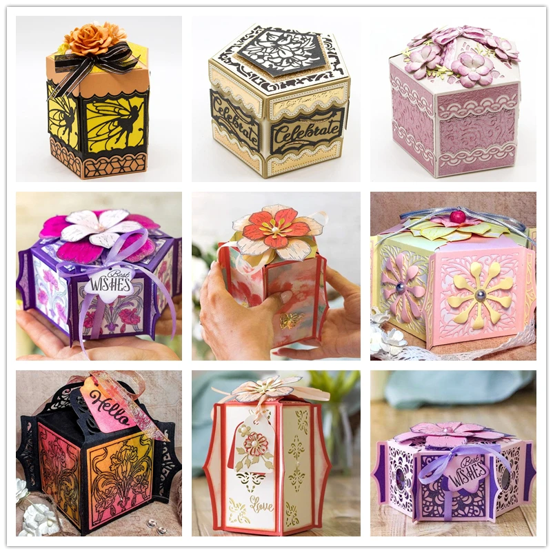 

Dimensional Hexagon Gift Box and Floral Panel Metal Cutting Dies for Scrapbooking and Cards Making Paper Craft Dies New 2019