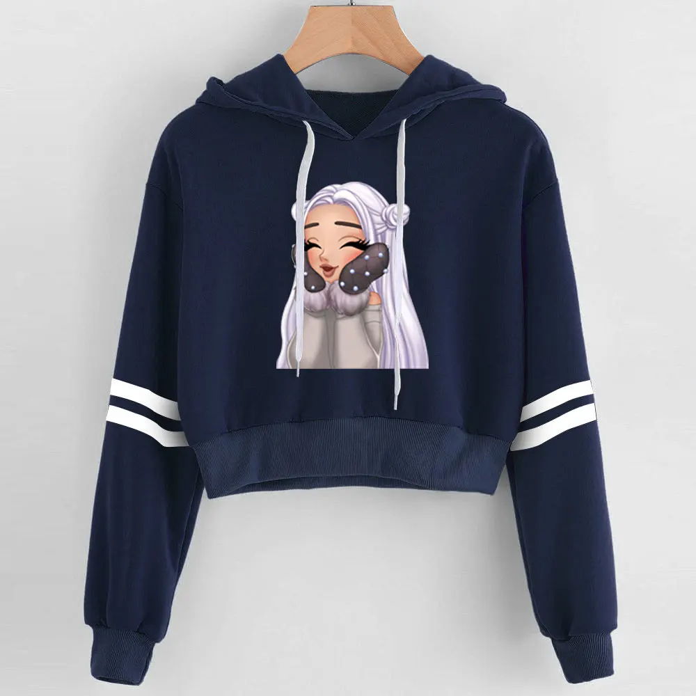 2019 المتناثرة الوردي هوديي النساء أريانا غراندي هوديي Kawaii الملابس هوديس بلوزات الكورية المحاصيل أعلى الإناث عارضة الهيب هوب