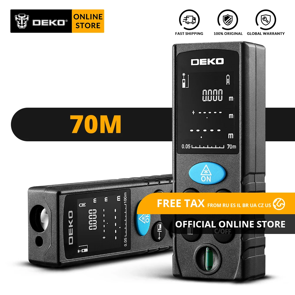 Original DEKO LRD110 Laser Distance Meter 70M Digital Dual Measure Laser Rangefinder Distance/Area/ Volume/Pythagorean