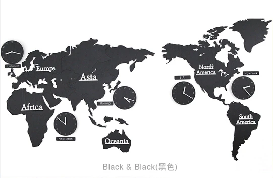Карта мира настенные часы современный европейский стиль круглые деревянные большие деревянные часы настенные часы немой relogio de parede - Цвет: black with back-1.8m