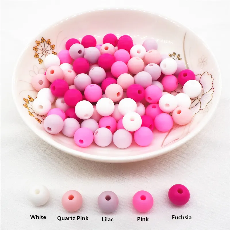 Chengkai 50 шт. силиконовые бусины 12 мм Экологичное Сенсорное ожерелье-прорезыватель пищевого класса Мама Кормящих DIY Ювелирные изделия Детские трофеи - Цвет: Pink Set