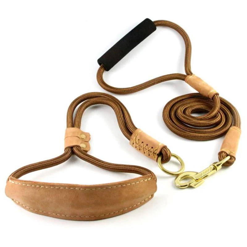 #*Cheap Durable Dog P Leash Walking Training Leads Nylon Ropes Leather Collar for German Shepherd Golden Retriever Medium Large Dogs