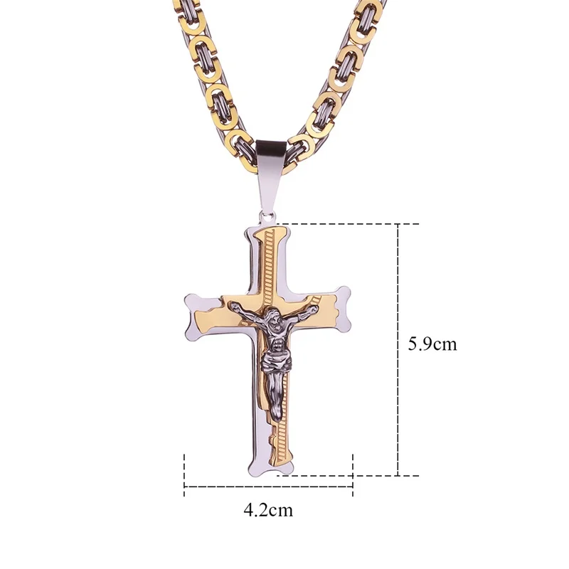 Новое поступление, модная подвеска-крестик со стразами, ожерелье византийский золотой цвет, нержавеющая сталь, мужские ювелирные изделия, Колье 2" 6 мм