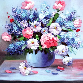 

42X45cm Love DIY Ribbon Embroidery Fashion 3d Print Cross Stitch Kit Needlework Unfinished Wall Painting Craft Gift