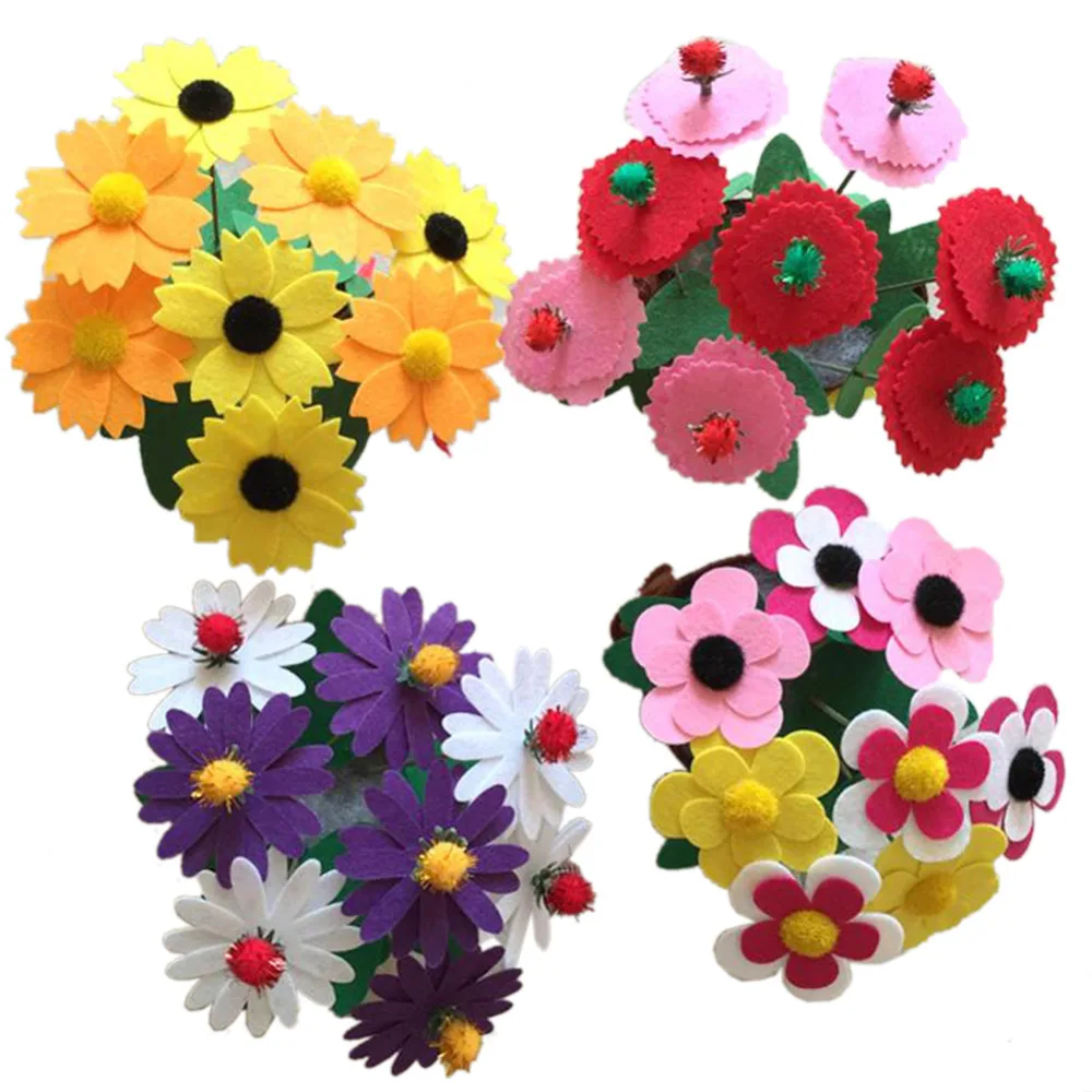 2PCS DIY font b Toys b font for Kids Children Non woven Artificial Flower in Pots
