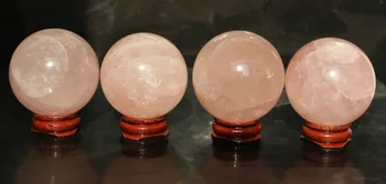 

AA j00450 4pcs AAA NATURAL PRETTY ROSE QUARTZ CRYSTAL SPHERE BALL HEALING + STAND