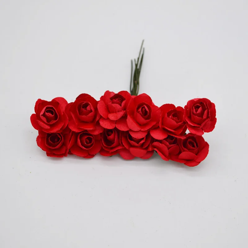 36/144pcs 1cm Cheap Artificial Paper Flowers for Wedding car fake Roses Decoration Candy box DIY Wreath Gift Scrapbooking Craft