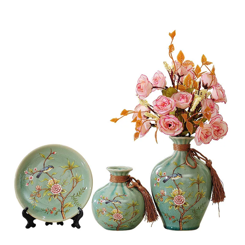 A8 set with Flower 3 шт./компл. Традиционный китайский фарфор керамическая ваза антикварные полки вазы для цветов центральные для держащих букет невесты на свадьбе, аксессуары для украшения дома - Цвет: A8 set with Flower