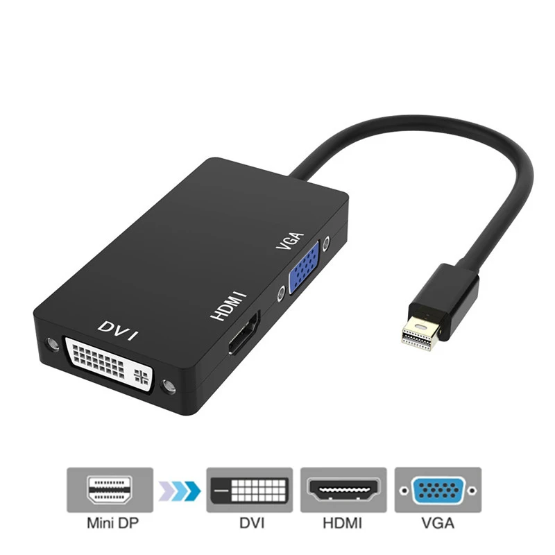 3 в 1 Thunderbolt Mini DP DisplayPort к HDMI DVI VGA display port кабель-адаптер для Apple MacBook Pro Mac Book Air Samart tv - Цвет: Black