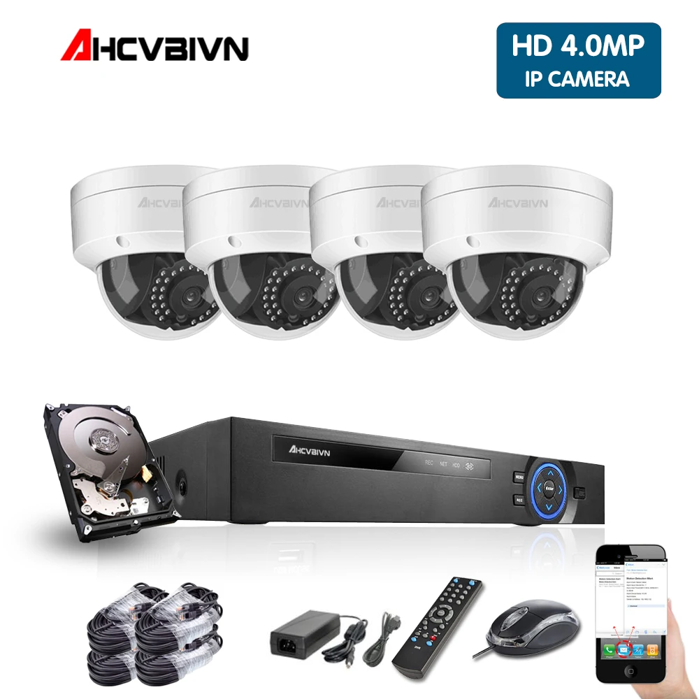  8CH 5MP POE NVR CCTV sistema de seguridad con 4 piezas 4.0MP registro de Audio cámara IP IR P2P Vid