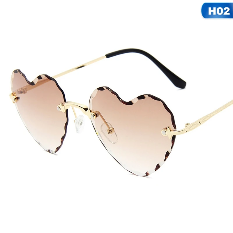 Женские солнцезащитные очки с сердечками, прозрачные солнцезащитные очки без оправы, милые сексуальные женские очки UV400 - Цвет линз: GS1437H02