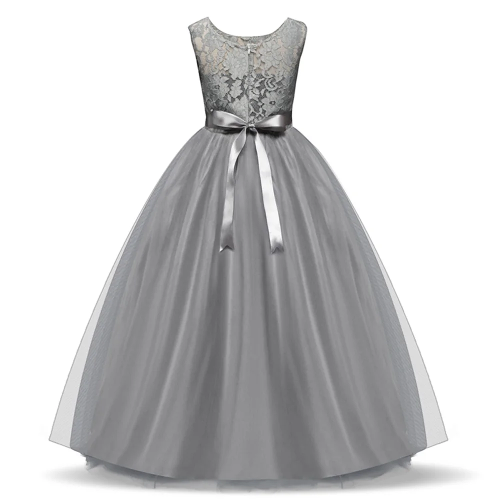 JaneyGao/Платья с цветочным узором для девочек для свадебной вечеринки; длинное стильное платье для девочек-подростков; пышные платья для первого причастия; цвет белый, фиолетовый; Лидер продаж - Цвет: Серый