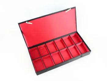 

32*16*5cm Chinese Handmade Classic Silk Rectangle12Square Jewelry Box Compartment Gift box