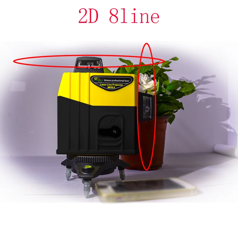 

2D8Linhas line infrared laser level meter wall 360 degree automatic spirit level slash strong light 4h4v feixe de laser vermelho