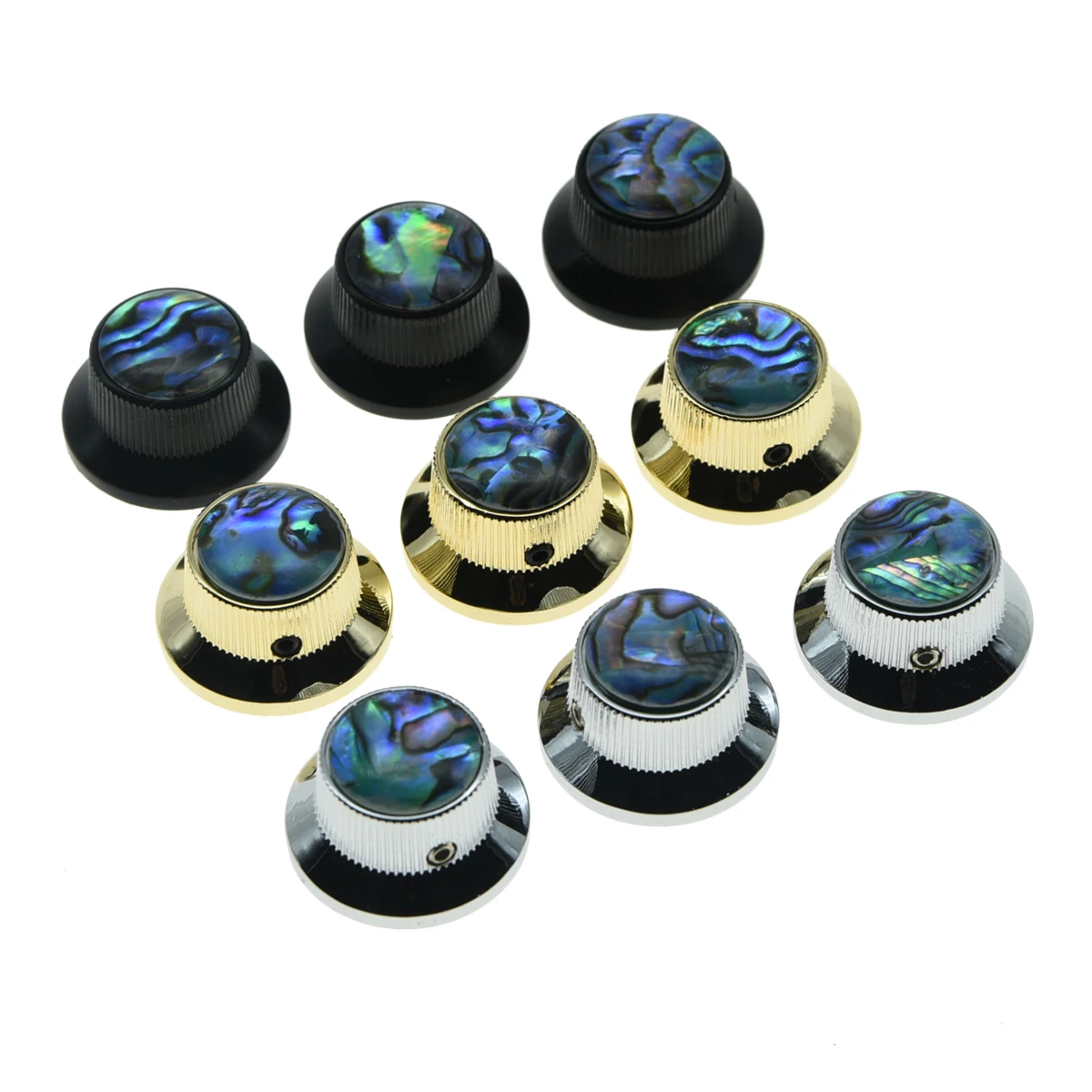 

Dopro 3x High Quality Abalone Top Chrome/Black/Gold Guitar Bass Metal Knobs Strat Knobs for 6mm Shaft Pots with Set Screw