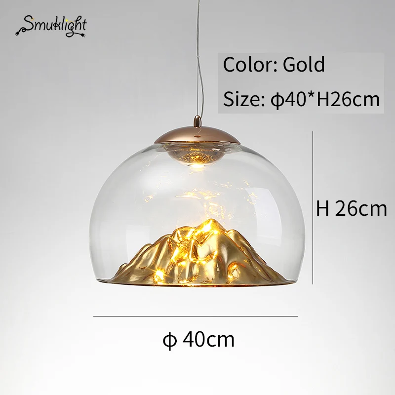 Современный простой гальванический Золотое стекло одноламповый подвесной светильник скандинавский креативный горный дизайн светодиодный декоративный светильник для ресторана - Цвет корпуса: Dia 40cm Gold