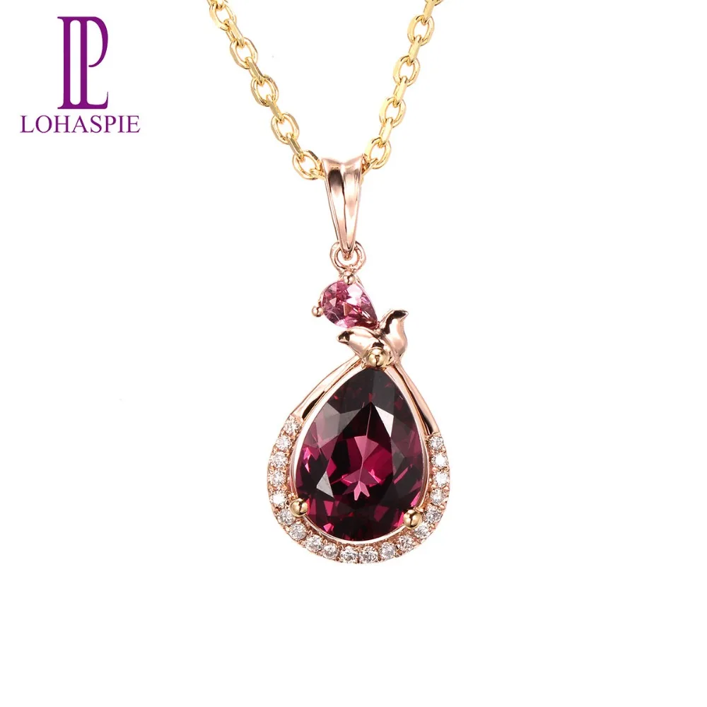 

Lohaspie Diamond-Jewelry Solid 18K 750 Rose Gold 3.87ct Natural Rhodolite Garnet Gemstone Pendant Fine Stone Jewelry For Gift