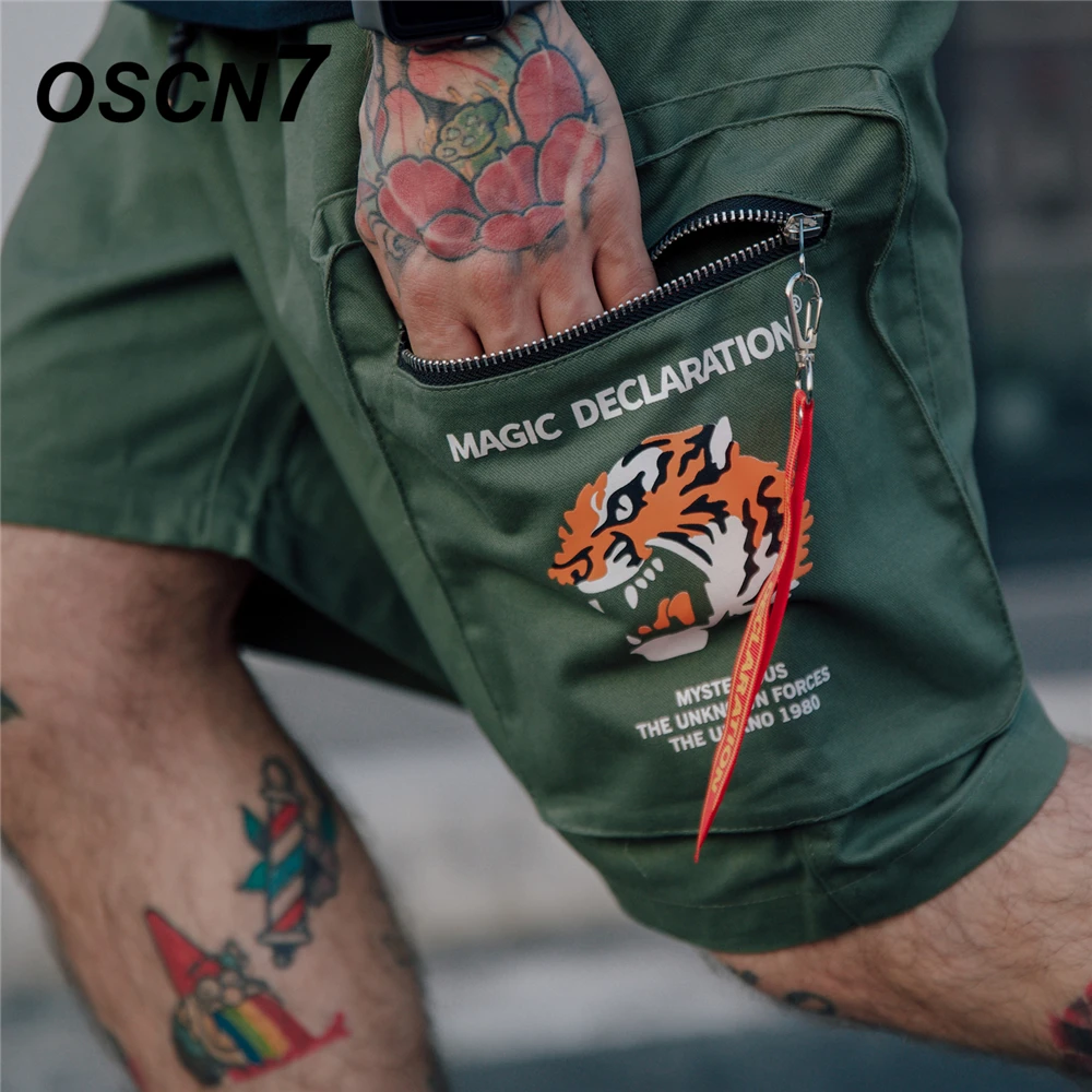 

OSCN7 2 Colour Streetwear Military Cargo Pocket Design Plain Shorts Men 2019 Fashion Bermuda Graphics Print Short Pants Men 903