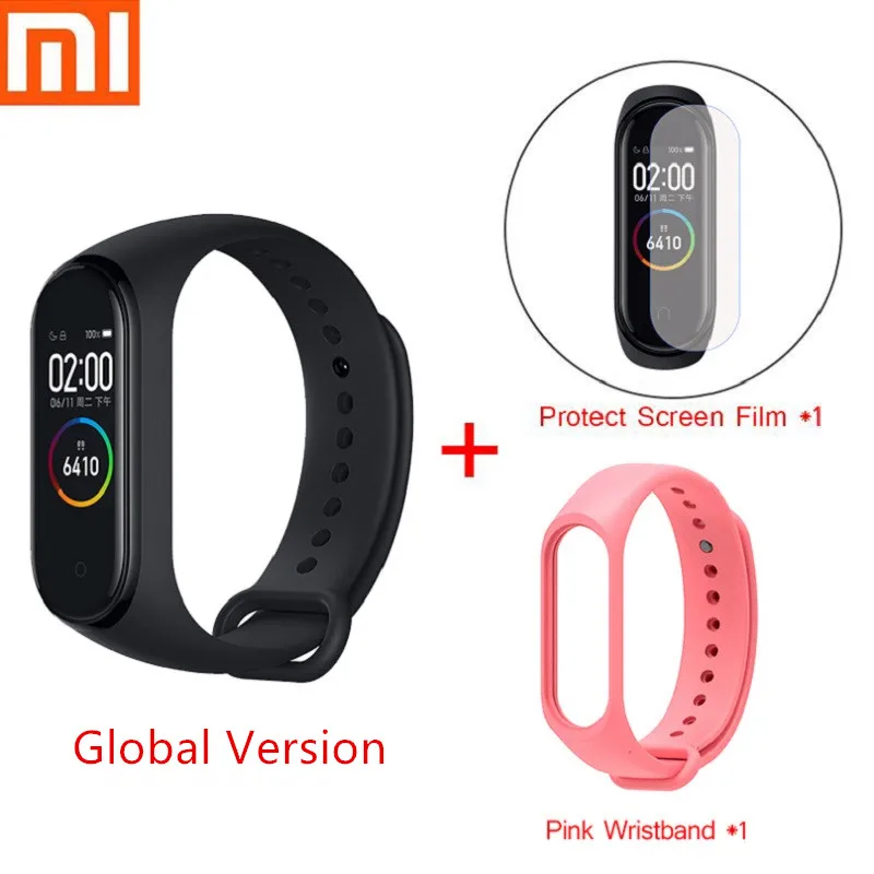 Глобальная версия Xiaomi mi Band 4 mi Band 3 мгновенное сообщение смарт-Браслет Водонепроницаемый OLED сенсорный экран для сердечного ритма фитнес-браслет - Цвет: Global Pink Set