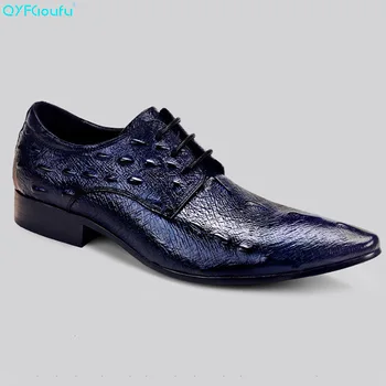 

QYFCIOUFU Fashion Dress Shoes Men Genuine Leather High Quality Black Wine Red Blue Cow Leather Handmade Formal Oxford Shoes