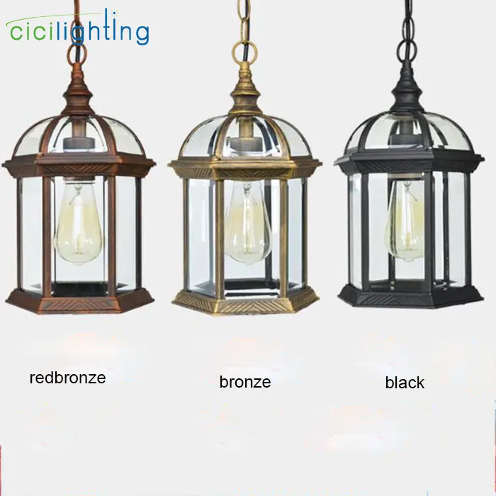 Antique Aluminum alloy+ glass shade outdoor pendant lights,black brown grape rack exterior pathway walkway aisle hanging lamp