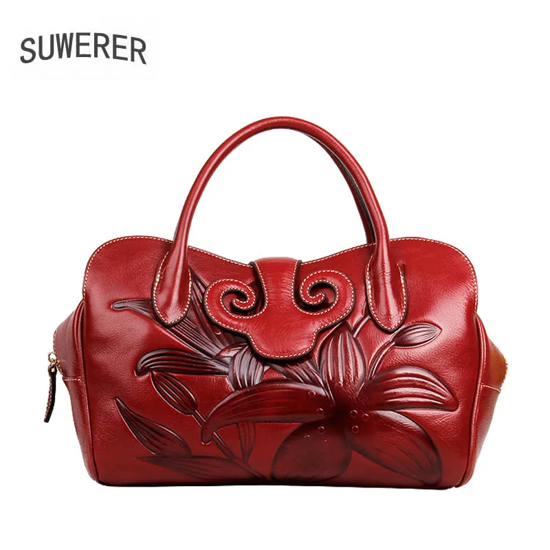 

SUWERER Brand 2018 New women leather handbags Superior cowhide Genuine Leather women bags Women famous brand Luxury embossed bag