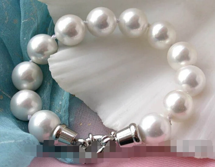 

free shipping 08668 white south seawater shell pearl bracelet