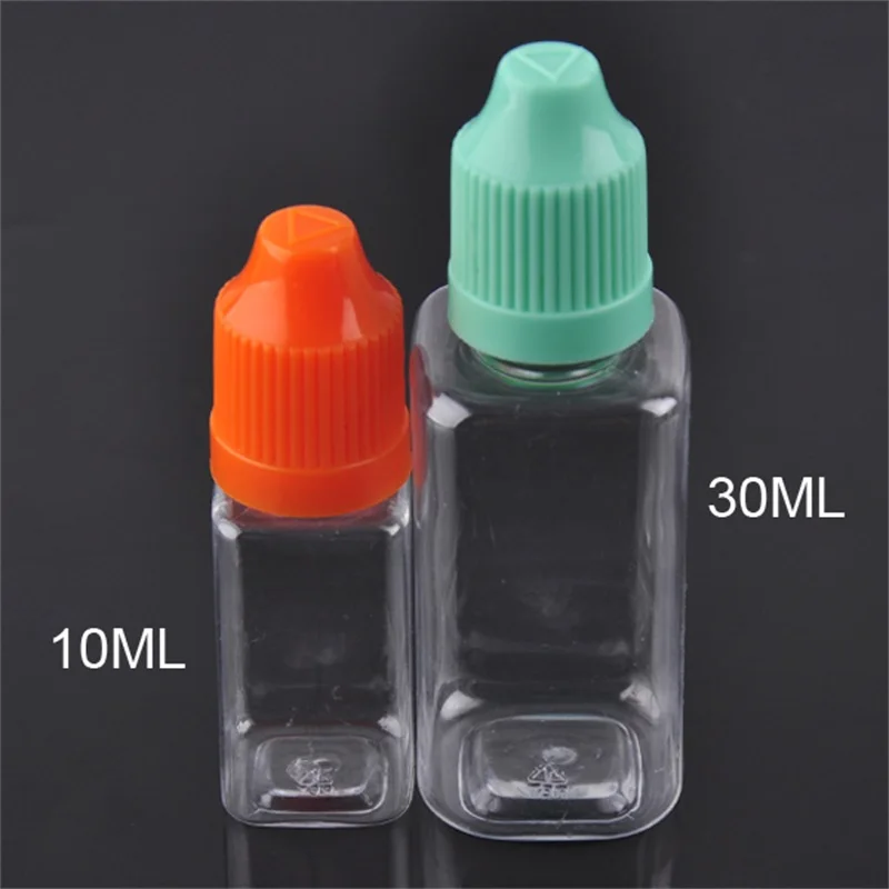 PET Square Dropper Bottles 10ml 30ml Empty Bottle for Electronic Cigarettes E juice
