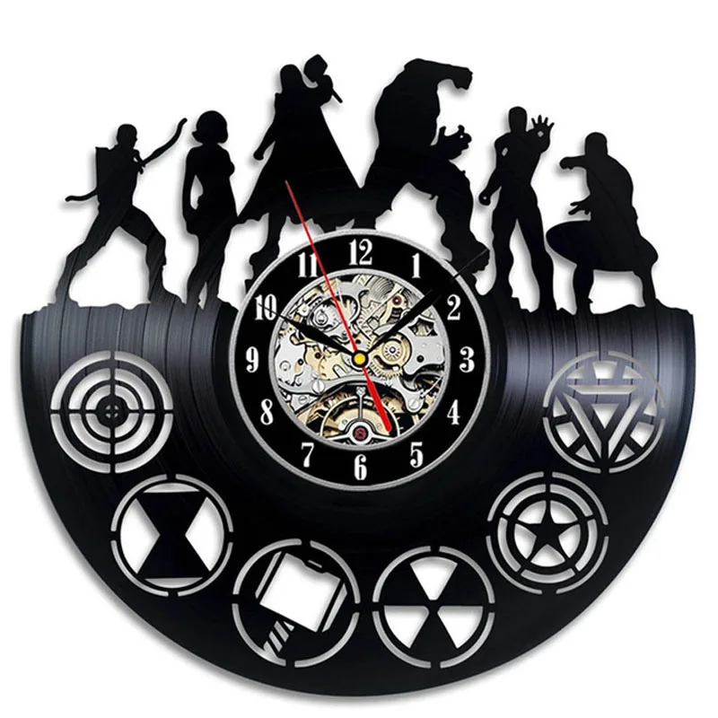 

Avengers Vinyl Record Wall Clock Modern Design Marvel Comics Iron Man&Captain America&Thor Clocks Wall Watch Home Decor