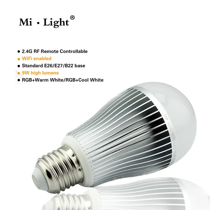 

Mi.light FUT016 Led Bubble Bulb Lamps light dimable 9W E27 base RGBW / RGBWW color super brightness adjustable in stock