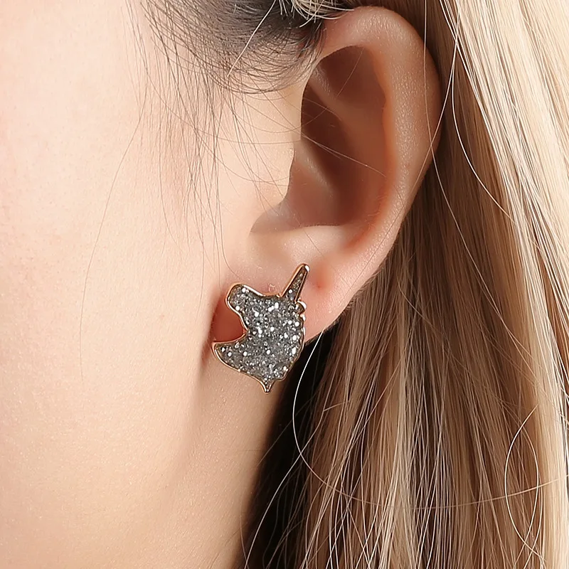 Корейский Единорог из горного хрусталя маленькие серьги для ногтей золотые серебряные подарочные серьги-гвоздики для женщин модные ювелирные изделия в стиле минимализма аксессуары