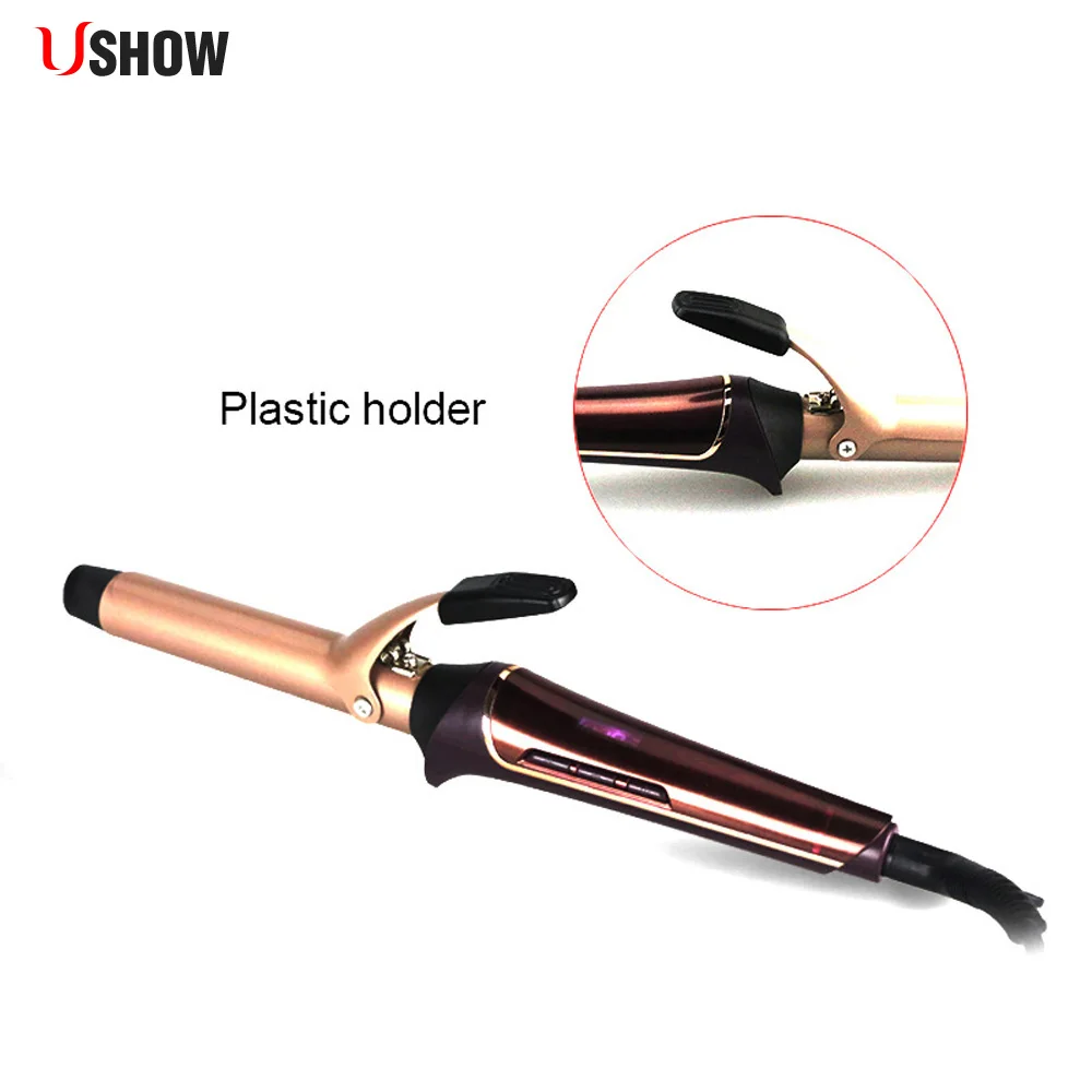 USHOW New Arrival 25MM Cone Barrel Professional Nano Titanium Hair Curler With LCD Dispay Rotating Hair Curling Iron Wand USHOW New Arrival 25MM Cone Barrel Professional Nano Titanium Hair Curler With LCD Dispay Rotating Hair Curling Iron Wand