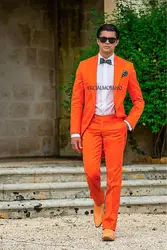 Новое поступление одна кнопка оранжевый жениха Смокинги для женихов Для мужчин свадебные костюмы для выпускного Жених (куртка + Брюки для