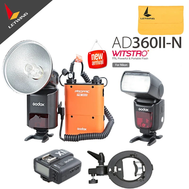 

Newest Godox AD-360 II AD360II-N TTL Powerful Speedlite & PB960 Power Pack Orange & X1N TTL Transmitter&60x60 Softbox Kit