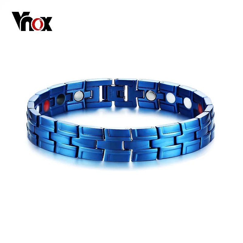 

Vnox Stylish Magnetic Men's Bracelets Blue Color Arthritis Healing Stainless Steel Male Jewelry Wrist Bracelets Homme 8.66