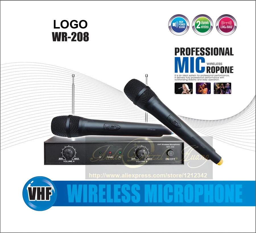 Professional WR208 Handheld Dyanmic VHF Wireless Microphone System Mic For KTV DJ Karaoke Stage Fio Microfono
