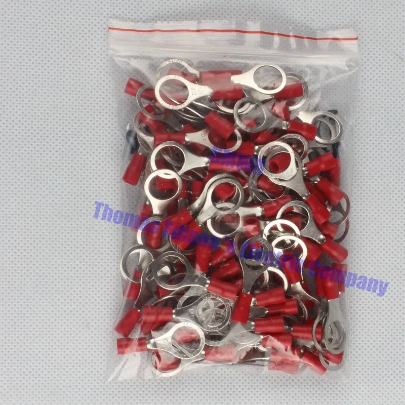 RV1.25-10 Красный 22-16 AWG 0.5-1.5mm2 Изоляцией Кольцо Терминала Разъем Провода Соединительный Кабель 100 Шт./упак. RV1-10 RV