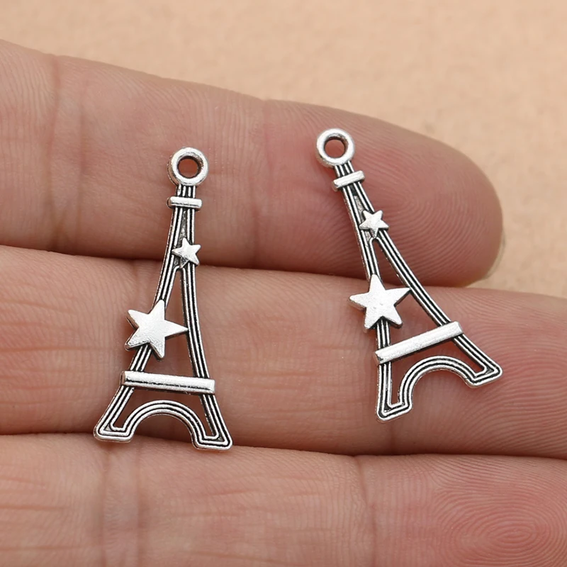 

Antique Silver Plated Eiffel Tower Star Charms Pendants for Necklace Bracelets Jewelry Making DIY Craft Handmade 29x13mm