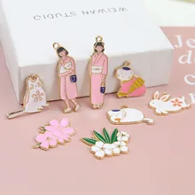 MRHUANG 10 шт./упак. девушка кот Кролик цветок эмаль подвески DIY браслет ожерелье ювелирные изделия аксессуары ручной работы Япония