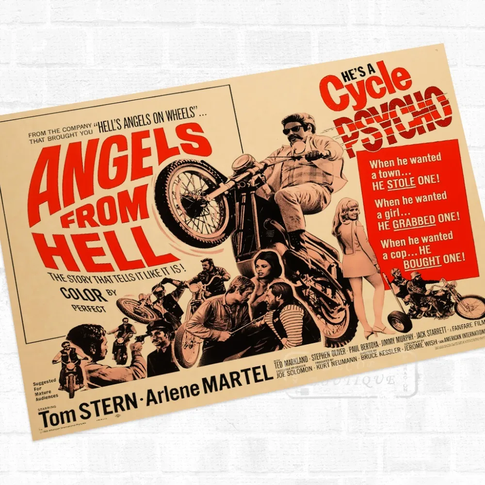 

Angels From Hell Motocycle Movie Propaganda Vintage Decorative DIY Wall Sticker Canvas Paintings Home Posters Art Bar Decor Gift