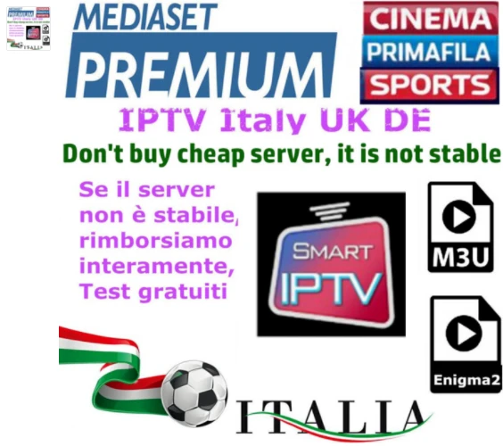 

IPTV M3u Subscription Iptv Italy UK German French Spanish Mediaset Premium For Android Box Enigma2 Smart TV PC Linux